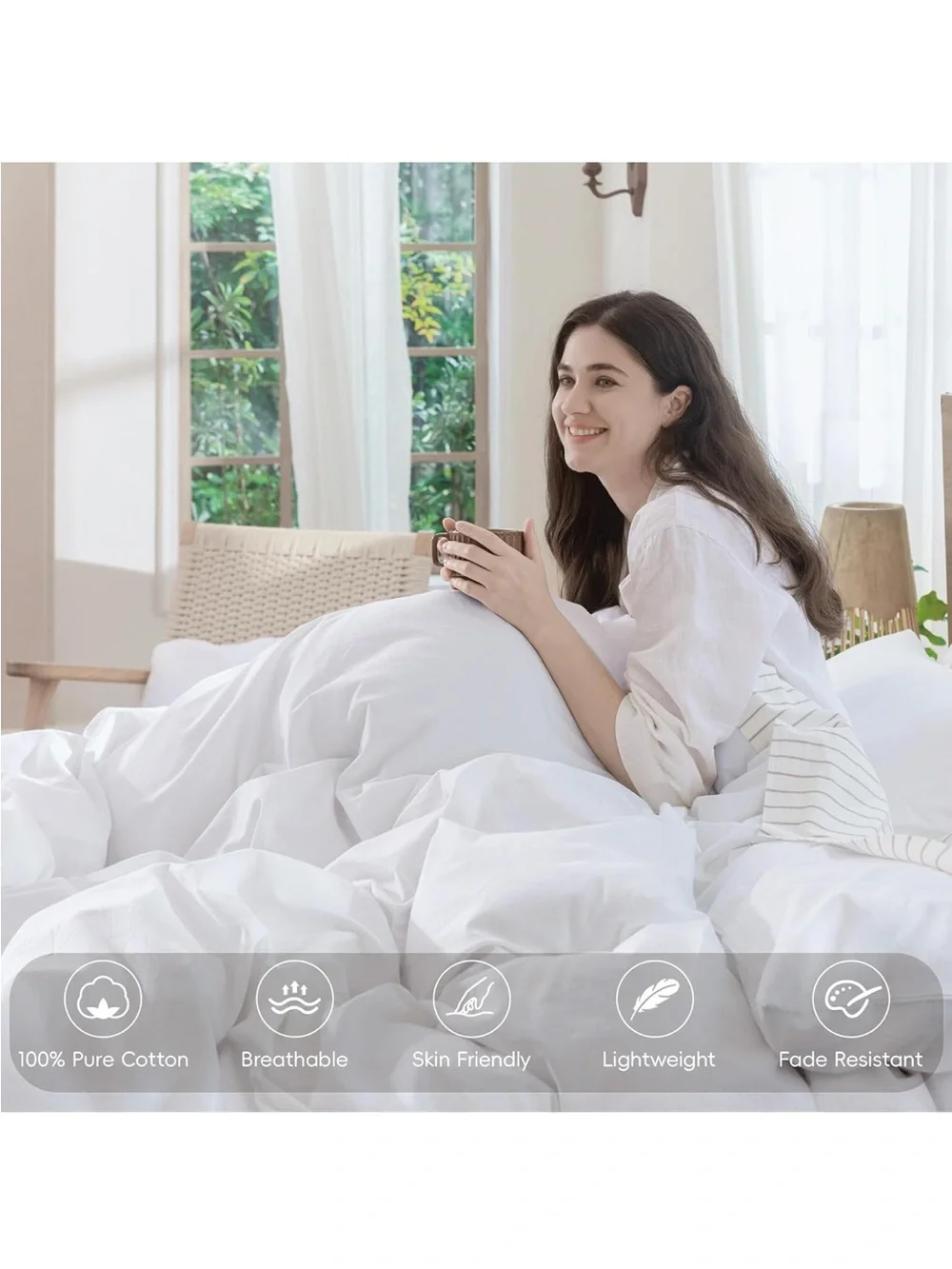 NEW MooMee Bedding Duvet Cover Set 100% Washed Cotton. Linen Like. Bright White